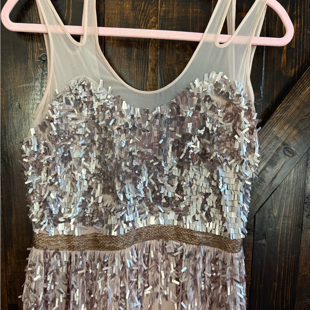 French Connection Sequin Embellished Midi Dress - Silver and Brown